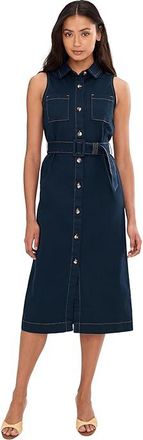 Vince Camuto Sleeveless Collar Button-Down with Tie Womens Dress Classic Navy : MD, Cotton/Elastane