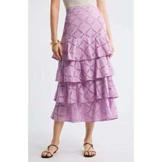 Treasure & Bond Tiered Eyelet Embroidered Maxi Skirt in Pink Gale at Nordstrom, Size Xx-Large