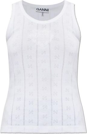 Ganni Top met Applicatie - Dames - Tops zonder mouwen - Wit - L - Katoen - Tops