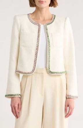 Cinq &agrave; Sept Verity Crystal Trim Tweed Jacket in Gardenia/Multi at Nordstrom Rack, Size 10
