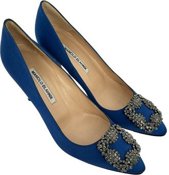 Manolo Blahnik Womens Satin Hangisi Embellished Pump (Authentic Pre-Loved)
