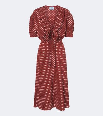 Prada Polka-dot ruffled silk midi dress