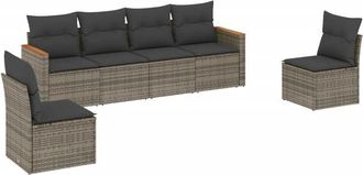 vidaXL Set De Muebles De Jard&iacute;n 6 Pzas Y Cojines Rat&aacute;n Sint&eacute;tico Gris Vidaxl