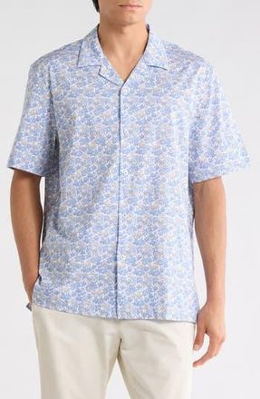 Bugatchi Floral Stretch Cotton Camp Shirt in Classic Blue at Nordstrom Rack, Size Xxx-Large