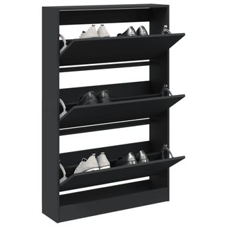 vidaXL Zapatero De Madera De Ingenier&iacute;a Negro 80x21x125,5 Cm Vidaxl