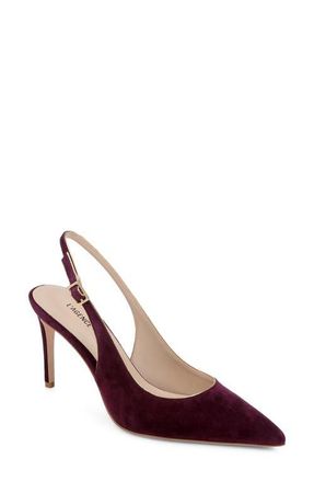 L'agence Vichy II Leather Trimmed Pointed Toe Slingback Pump in Burgundy Suede at Nordstrom, Size 7.5