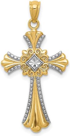 Diamond2Deal 14k Yellow Gold Rhodium Diamond-Cut Cross Pendant