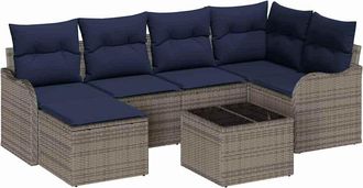 vidaXL Conjunto De Sof&aacute; De Jard&iacute;n 7 Uds. Gris Rat&aacute;n Sint&eacute;tico Vidaxl