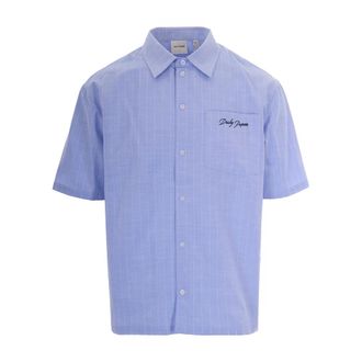 Daily Paper Clothing Short Sleeve Shirts, male, Blue, Size: M Script Short Sleeve Shirt