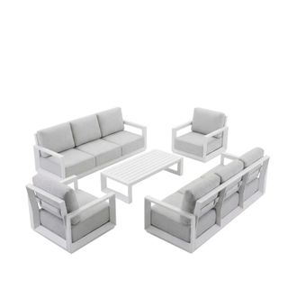 Kerama Conjunto de jard&iacute;n 8 plazas de aluminio blanco y cojines grises