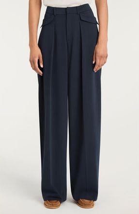 Cinq &agrave; Sept Leora Pleated Wide Leg Pants in Navy at Nordstrom, Size 00