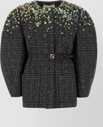 Fendi tweed blazer belted waist puff sleeves