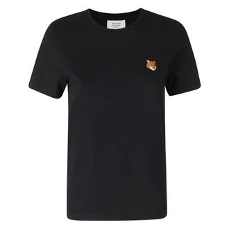 Maison Kitsun&eacute; Tops, Dames, Zwart, S, Katoen, Fox Head Regular T-Shirt