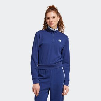 adidas Sweatshirt ADIDAS SPORTSWEAR W CB 14ZIP, Damen, Gr. XL, blau (dunkelblau), Obermaterial: 55% Baumwolle, 36% Polyester, 9% Viskose, angesetztes B&uuml;ndche