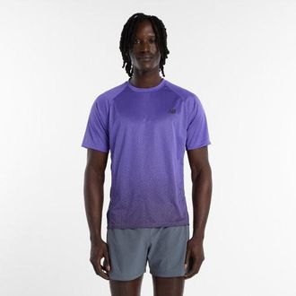 New Balance Uomo Viz-Tech Run T-Shirt in Viola, Maglia di Poliestere, Taglia 2XL