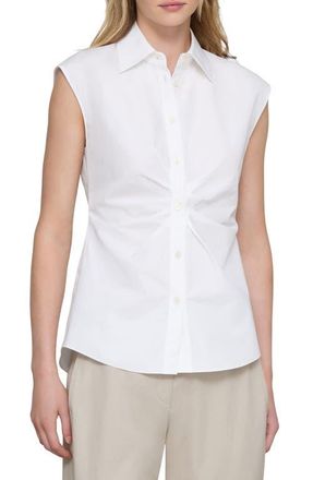 Lafayette 148 New York Irregular Pleated Sleeveless Button-Up Shirt in White at Nordstrom, Size 16