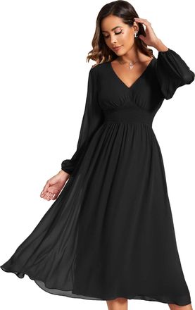 Ever-pretty Women Dresses Cocktail Long Sleeve for Autumn A-line Party Dresses for Women Black 20UK