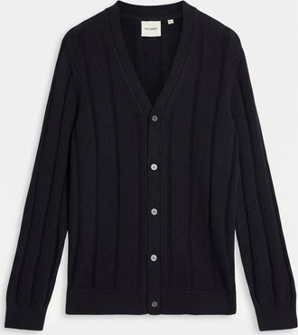 Lyle & Scott wolmix geribbeld vest - marineblauw