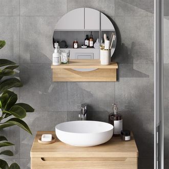 Vicco Espejo De Ba&ntilde;o Elyra, Roble Dorado, 40 X 47.5 Cm Con Estante, Vicco