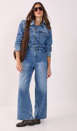 NASTY GAL Denim Shoulder Pad Boilersuit in Stonewash at Nordstrom, Size 8