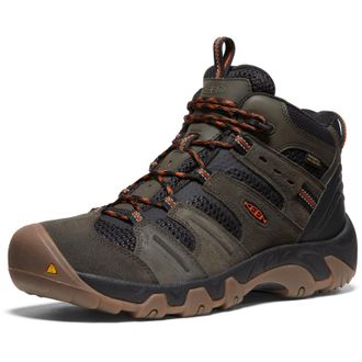Keen Mens Headout Mid Height Waterproof All Terrain Hiking Boots, Black Olive/Fossil Orange, 10.5
