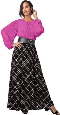 Jessica London Everyday Stretch Knit Maxi Skirt in Black Bias Stripe at Nordstrom, Size 20