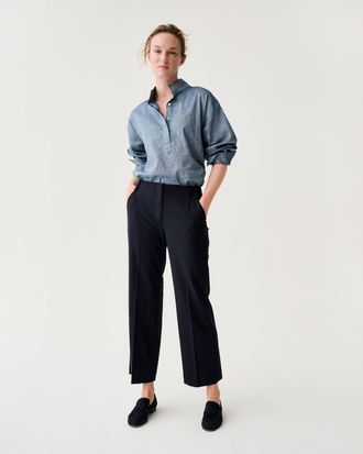 Ann Mashburn Frankie Cropped Pants In Navy Bi-Stretch Tropical Wool