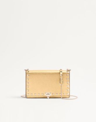 Valentino Garavani Mini Borsa Con Catena Rockstud In Vitello Granato Laminato Donna ANTIQUE BRASS UNI