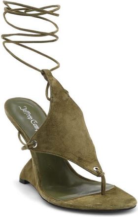Jeffrey Campbell Pachouli Ankle Wrap Wedge Sandal in Olive Suede at Nordstrom, Size 5.5