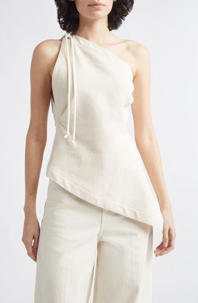 Helmut Lang One-Shoulder Cotton Top in Muslin at Nordstrom, Size X-Small