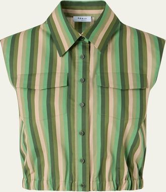 Akris Sleeveless Parasol Striped Cotton Poplin Crop Shirt