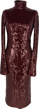 Galvan London Orb Sequined Midi Dress in Burgundy Polyester