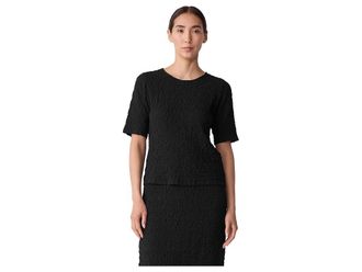 Eileen Fisher Bubble Jacquard Crew Neck Snug Knit Top Womens Clothing Black : LG, Nylon/Polyester/Spandex