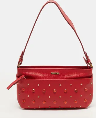 Cerruti 1881 Crystal Studded Red Leather Shoulder Bag