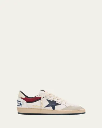 Golden Goose Mens Ballstar Leather and Suede Low-Top Sneakers