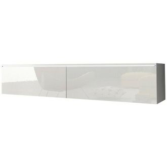 Mirjan24 Mobilier1 - Mueble Tv Sarasota 120, Blanco + Blanco Brillante, N&uacute;mero De Puertas: 0, N&uacute;mero De Cajones: 0, 140x30x33cm