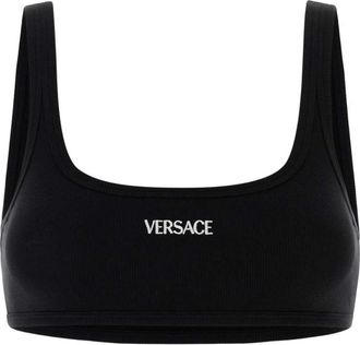 Versace Black Logo Embroidery Ribbed Bra