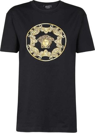 Versace Katoenen Logo T-shirt Geribbelde Halslijn - Heren - T-shirts - Zwart - L - Katoen - Tops