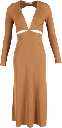 CHRISTOPHER ESBER Midi Cutout Ribbed Long Sleeve Dress in Brown Polyester