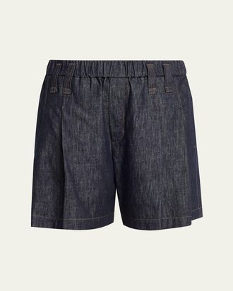 Brunello Cucinelli Double Pleated Pull-On Denim Shorts