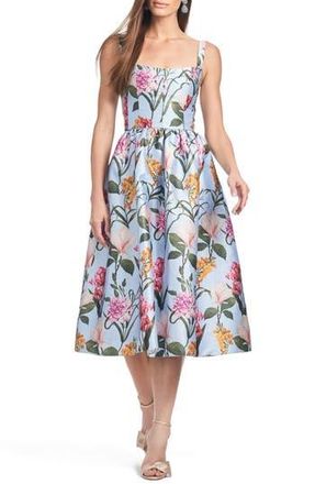 Sachin & Babi Olena Floral Mikado Cocktail Dress in Glacial Blue Blossoms at Nordstrom Rack, Size 4