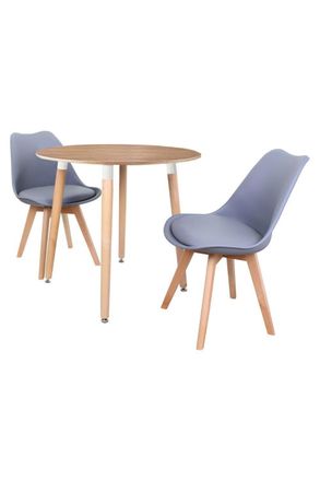 Life Interiors Round Lorenzo Dining Set with a Table & Chairs Set of 2 in Grey