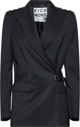 John Richmond Double-Breasted Wrap Blazer - Dames - Blazers - Zwart - XS - Leer - Jassen