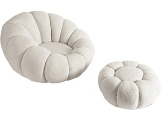 Habitat et Jardin Sill&oacute;n &eacute;lys&eacute;e Estilo Burbuja Con Puf En Tejido Bouclette - Crema