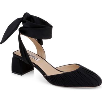 Badgley Mischka Ofelia Ankle Tie Pump in Black Fabric at Nordstrom, Size 7.5