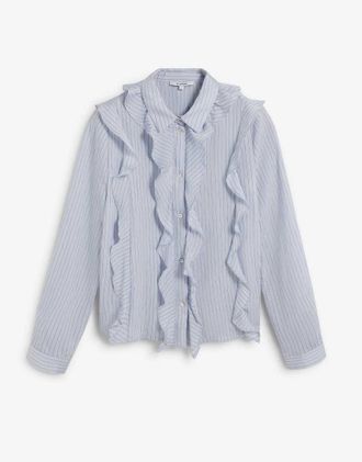 Scalpers Camicia blu a righe con volant-Multicolore