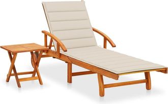 vidaXL Tumbona De Jard&iacute;n Con Mesa Y Coj&iacute;n Madera Maciza De Acacia Vidaxl