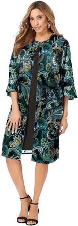 Jessica London 2-Piece Duster Jacket Dress in Frost Teal Paisley at Nordstrom, Size 16