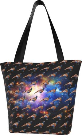 AOOEDM Pheasant Art Pattren Reusable Tote Bag Women Casual Handbag Shoulder Bags for Shopping Groceries Travel Outdoors