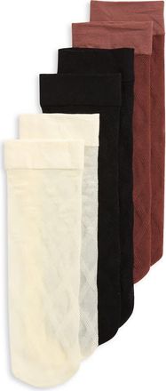 Nordstrom 3-Pack Sheer Diamond Ankle Socks in Black- Ivory- Brown at Nordstrom, Size 9